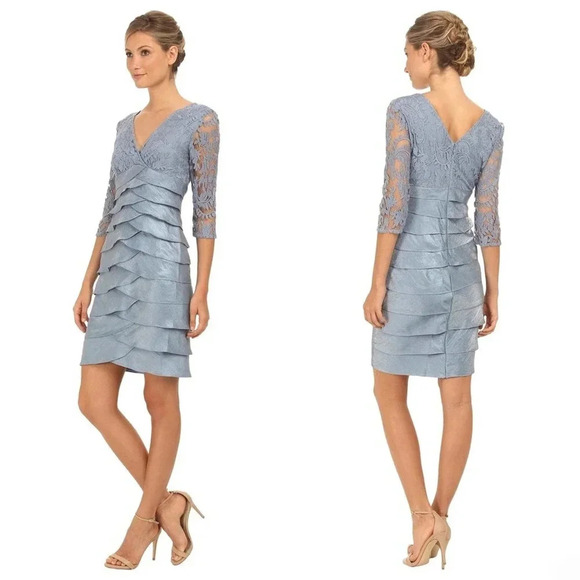 Adrianna Papell Shimmer Shutter Tuck Lace Dress - Metallic Mother of the Bride - Picture 7 of 8